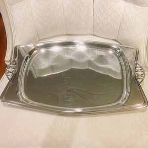 F15-RARE Vintage MCM Chrome Serving Tray with Atomic Handles